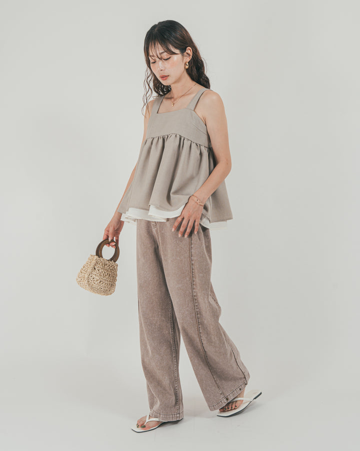 ［SET］スラブTweedバイカラーティアードキャミ + 10oz サイドタック リラックスデニムパンツ（2SET）
