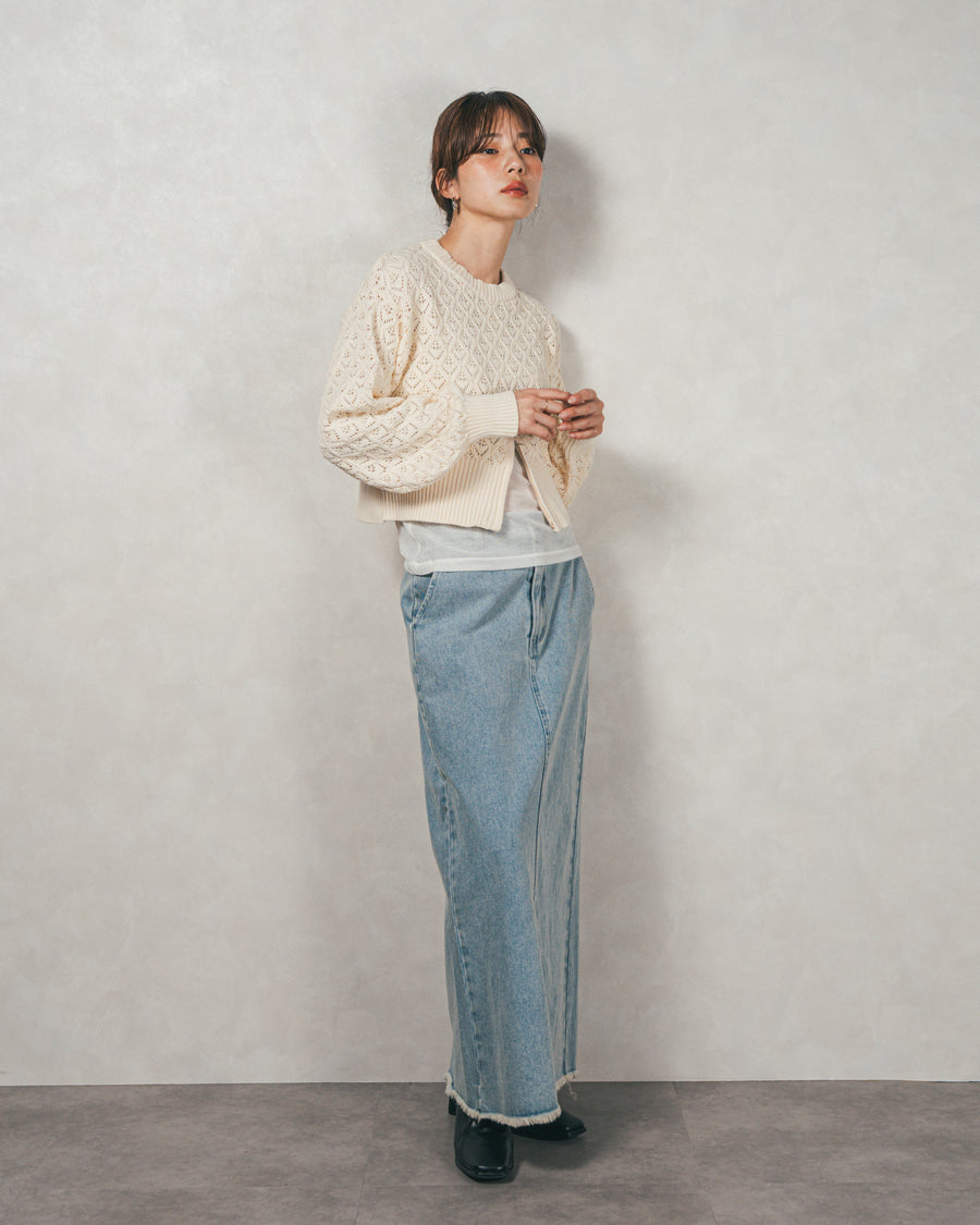 透かし編みフロントスリットニット（IVORY）