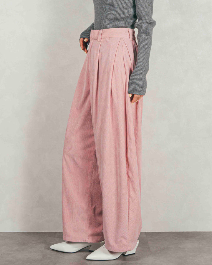 サイドタックコクーンコーデュロイパンツ (PINK）