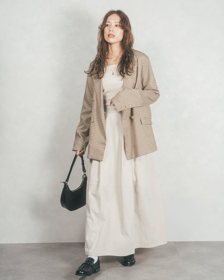 ［SET］Effortless チェックジャケット+コクーンシルエットロングスカート（2SET）