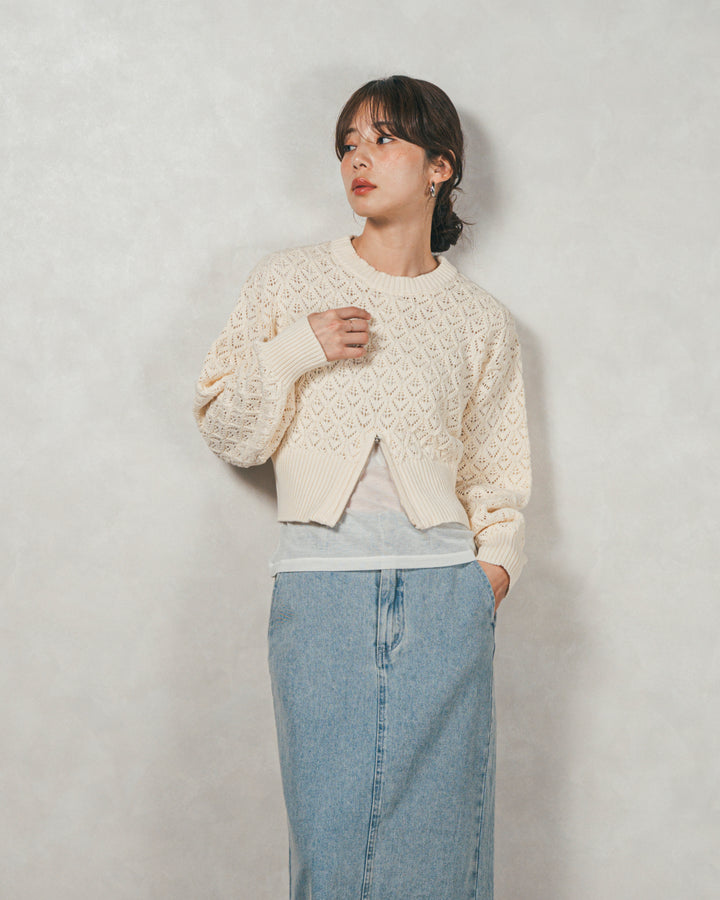透かし編みフロントスリットニット（IVORY）