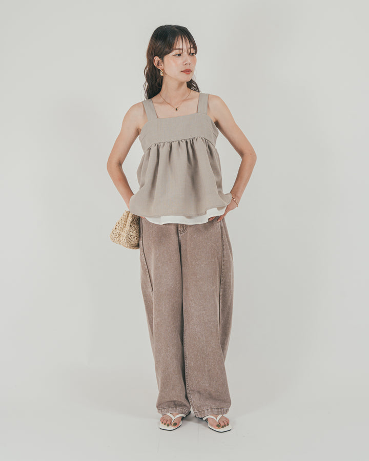 ［SET］スラブTweedバイカラーティアードキャミ + 10oz サイドタック リラックスデニムパンツ（2SET）