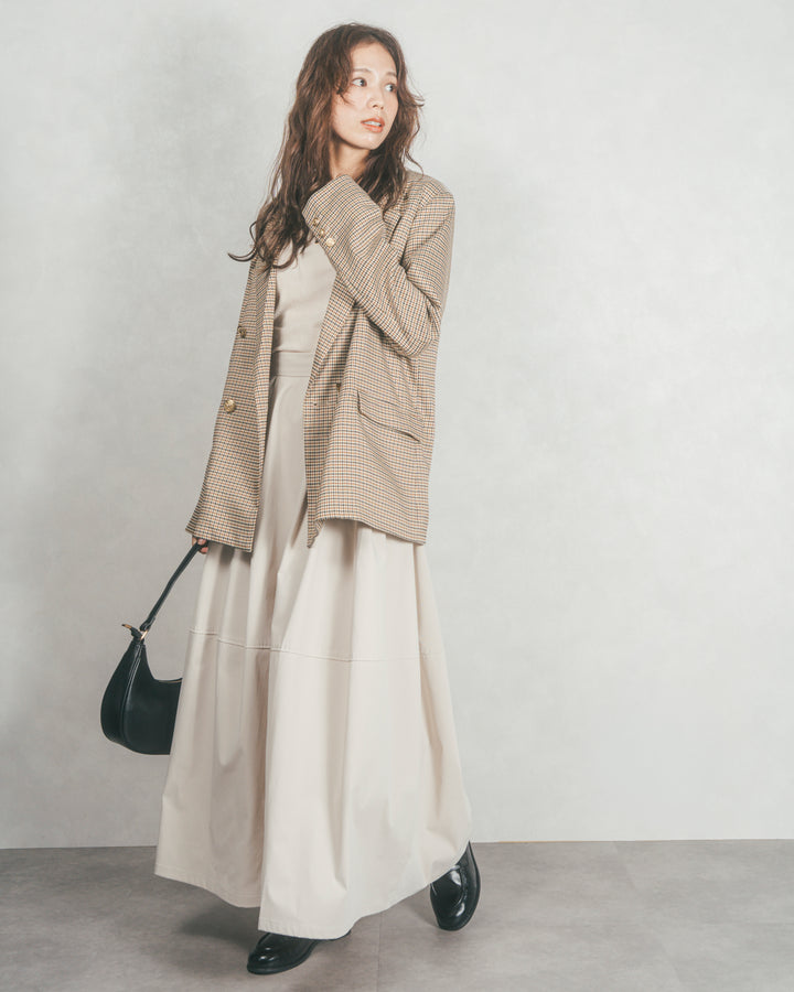 ［SET］Effortless チェックジャケット+コクーンシルエットロングスカート（2SET）