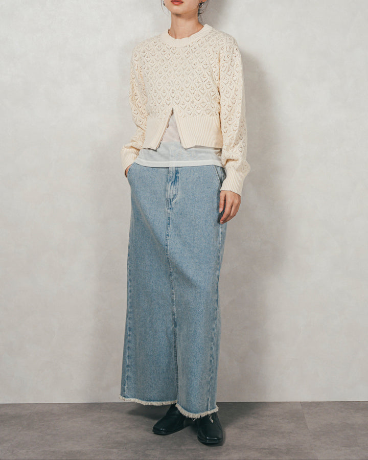 透かし編みフロントスリットニット（IVORY）