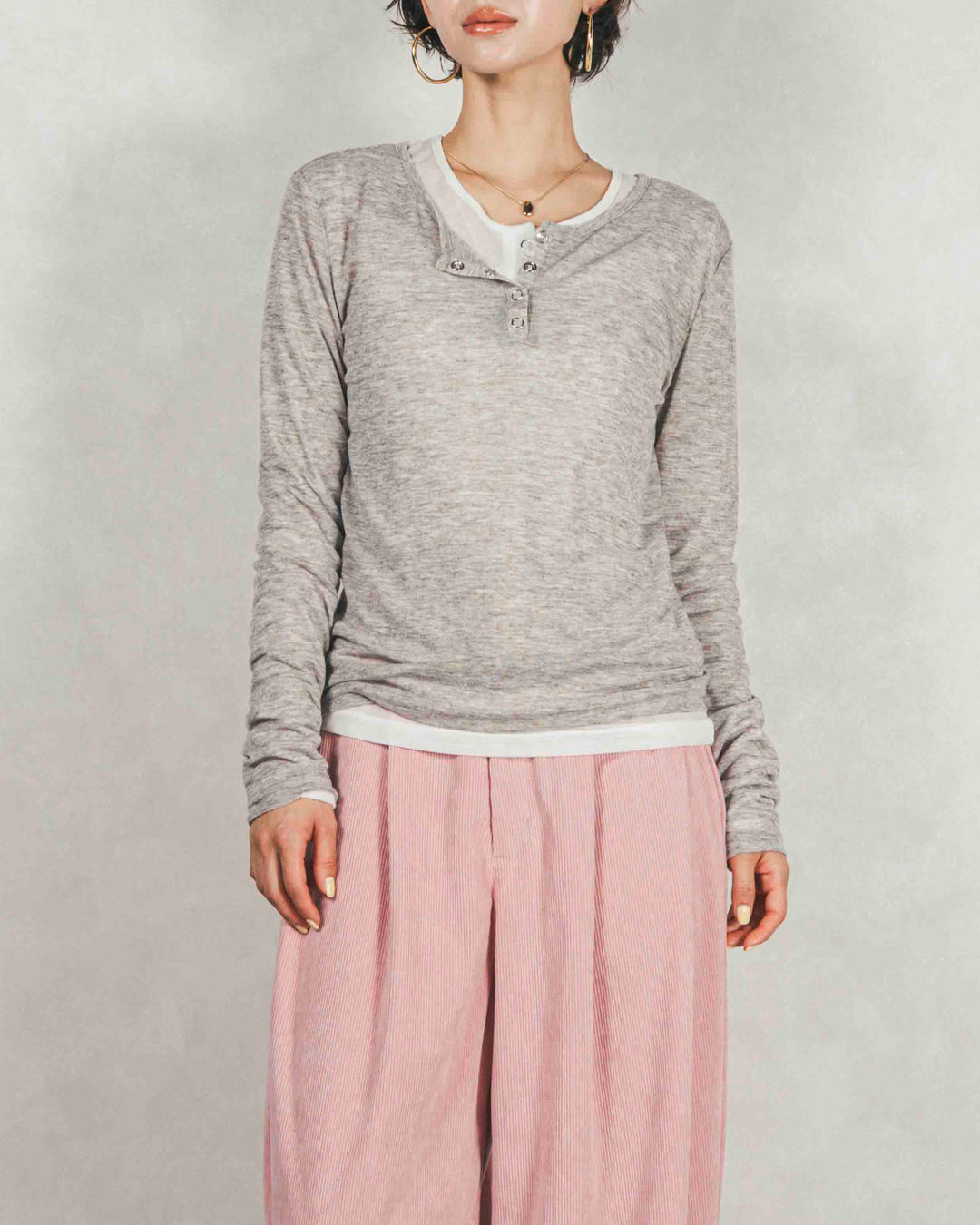 ［SET］Sheerリブヘンリーネックトップス+Sheerリブヘンリーネックトップス（2SET）