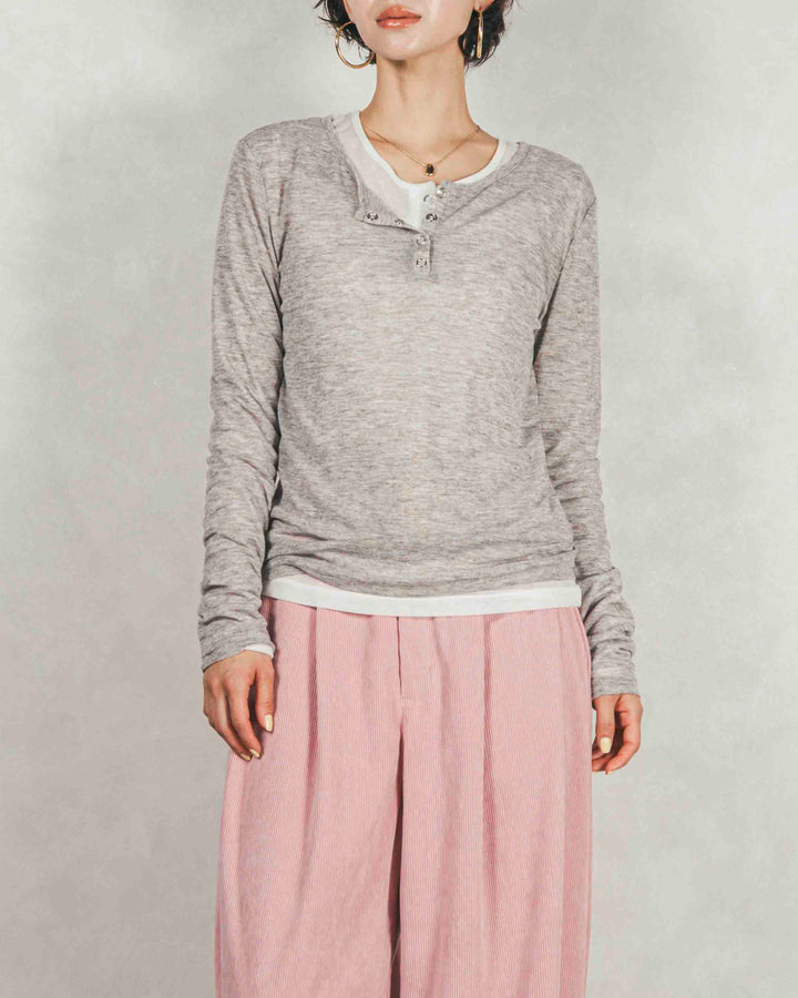 ［SET］Sheerリブヘンリーネックトップス+Sheerリブヘンリーネックトップス（2SET）