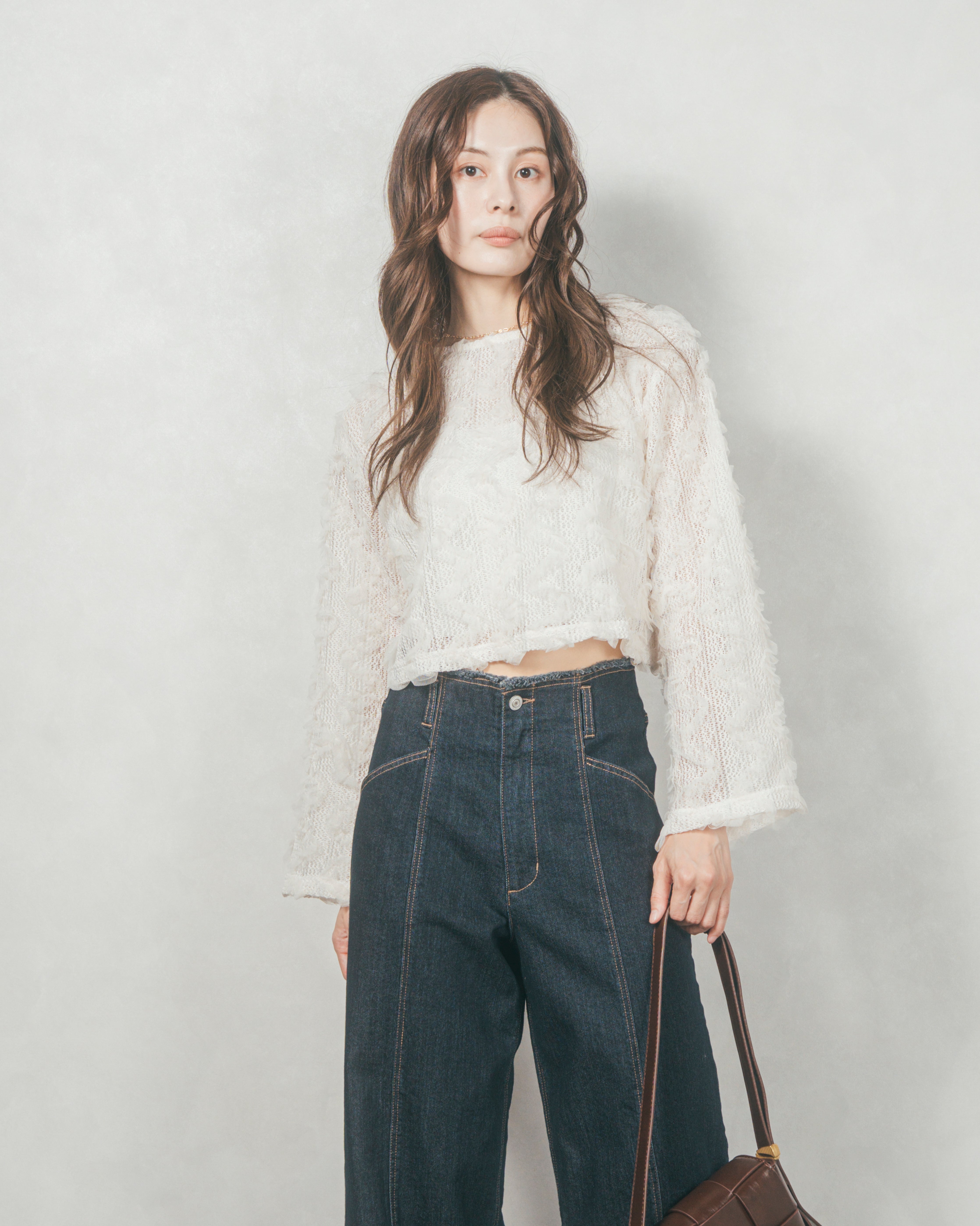 SET］チュールメッシュクロップドトップス+センターシーム