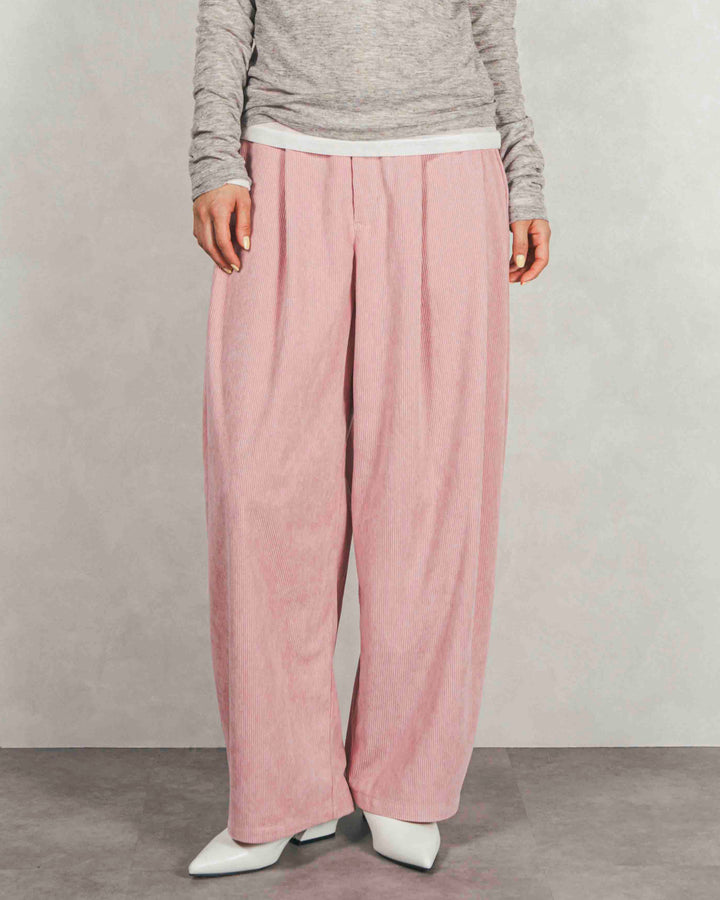 サイドタックコクーンコーデュロイパンツ (PINK）