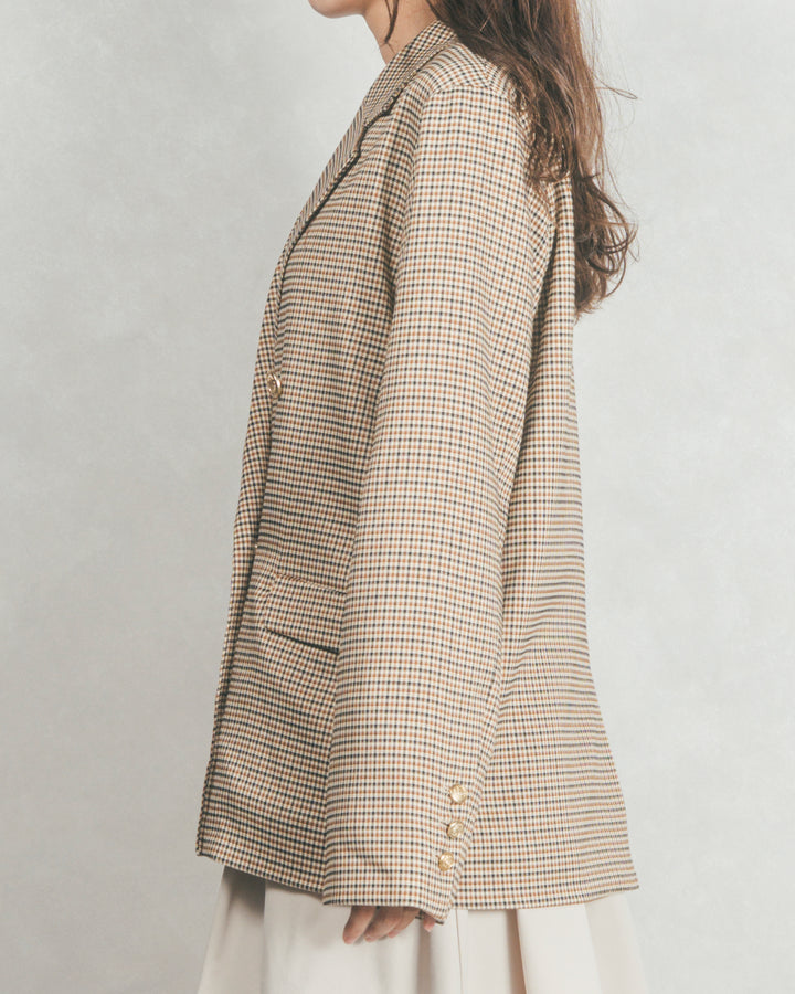 ［SET］Effortless チェックジャケット+レザーライクハーフパンツ（2SET）