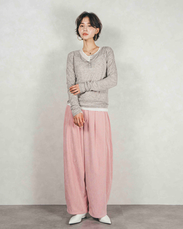 ［SET］Sheerリブヘンリーネックトップス+Sheerリブヘンリーネックトップス（2SET）