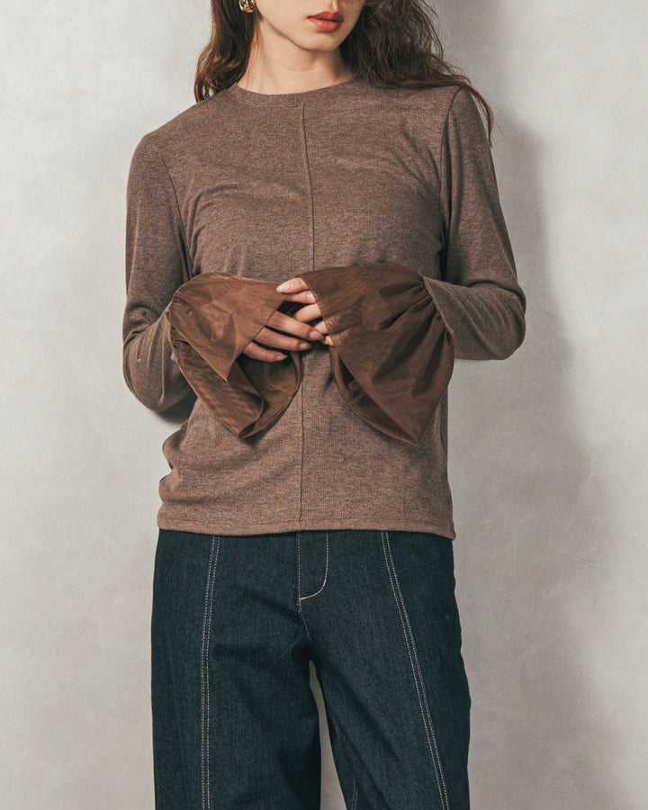 チュールスリーブRibトップス (BROWN)