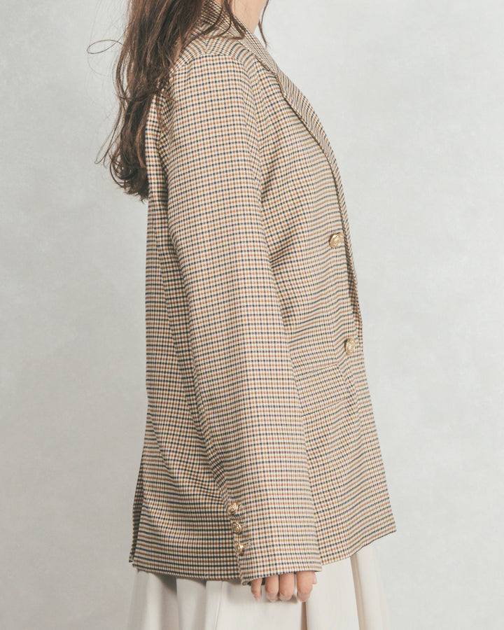 ［SET］Effortless チェックジャケット+レザーライクハーフパンツ（2SET）