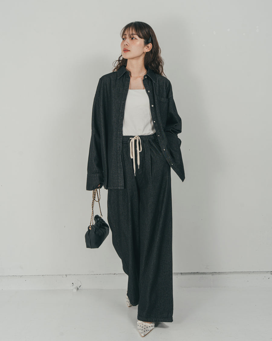 ［SET］Airy Denim オーバーシャツ + Airy Denim ワイドパンツ（2SET）