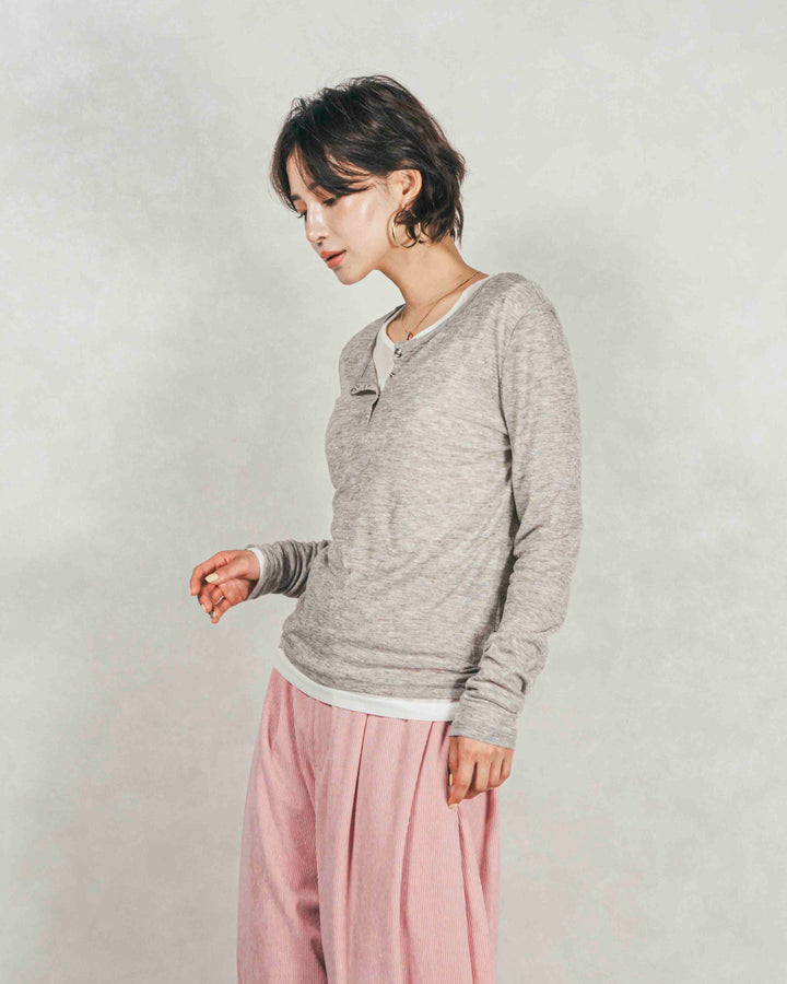 ［SET］Sheerリブヘンリーネックトップス+Sheerリブヘンリーネックトップス（2SET）