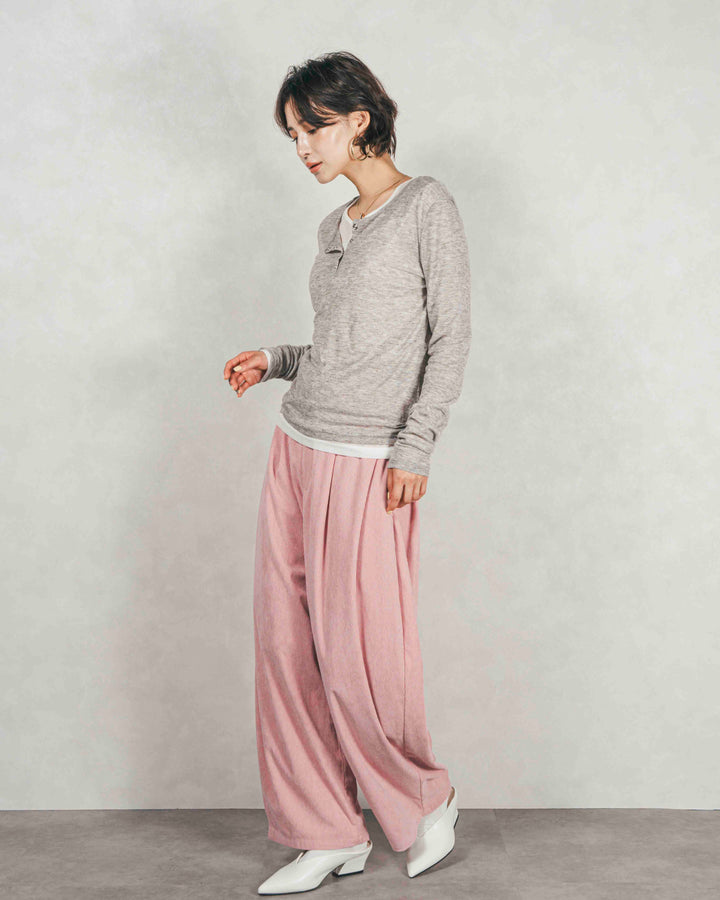 Sheerリブヘンリーネックトップス (GRAY)