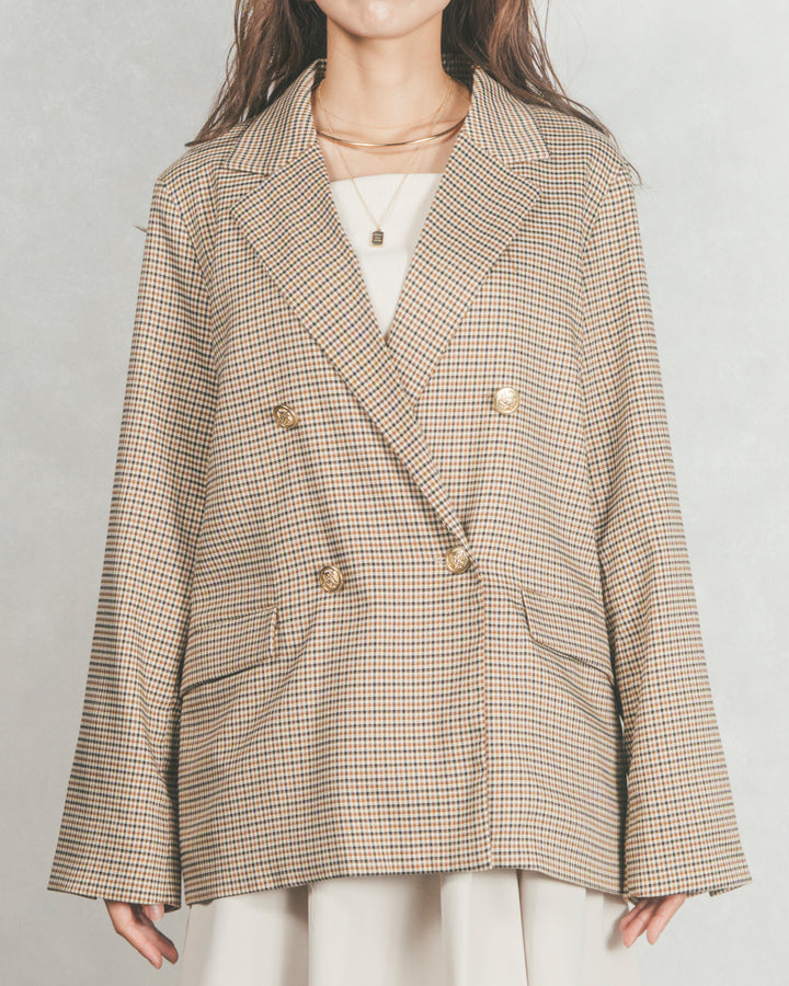 ［SET］Effortless チェックジャケット+レザーライクハーフパンツ（2SET）