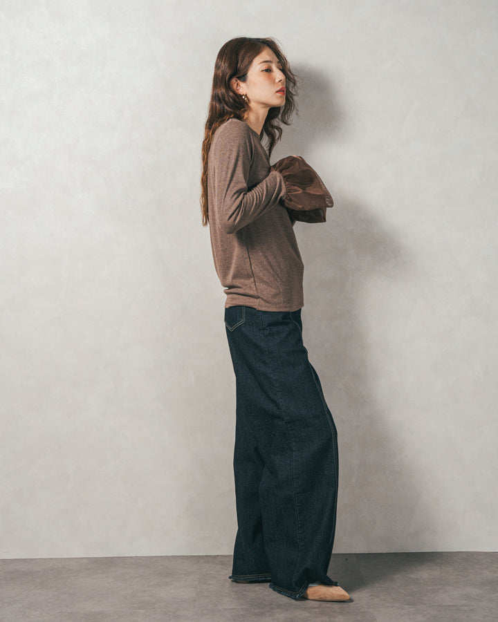 チュールスリーブRibトップス (BROWN)