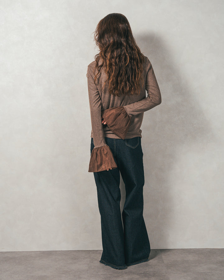 チュールスリーブRibトップス (BROWN)