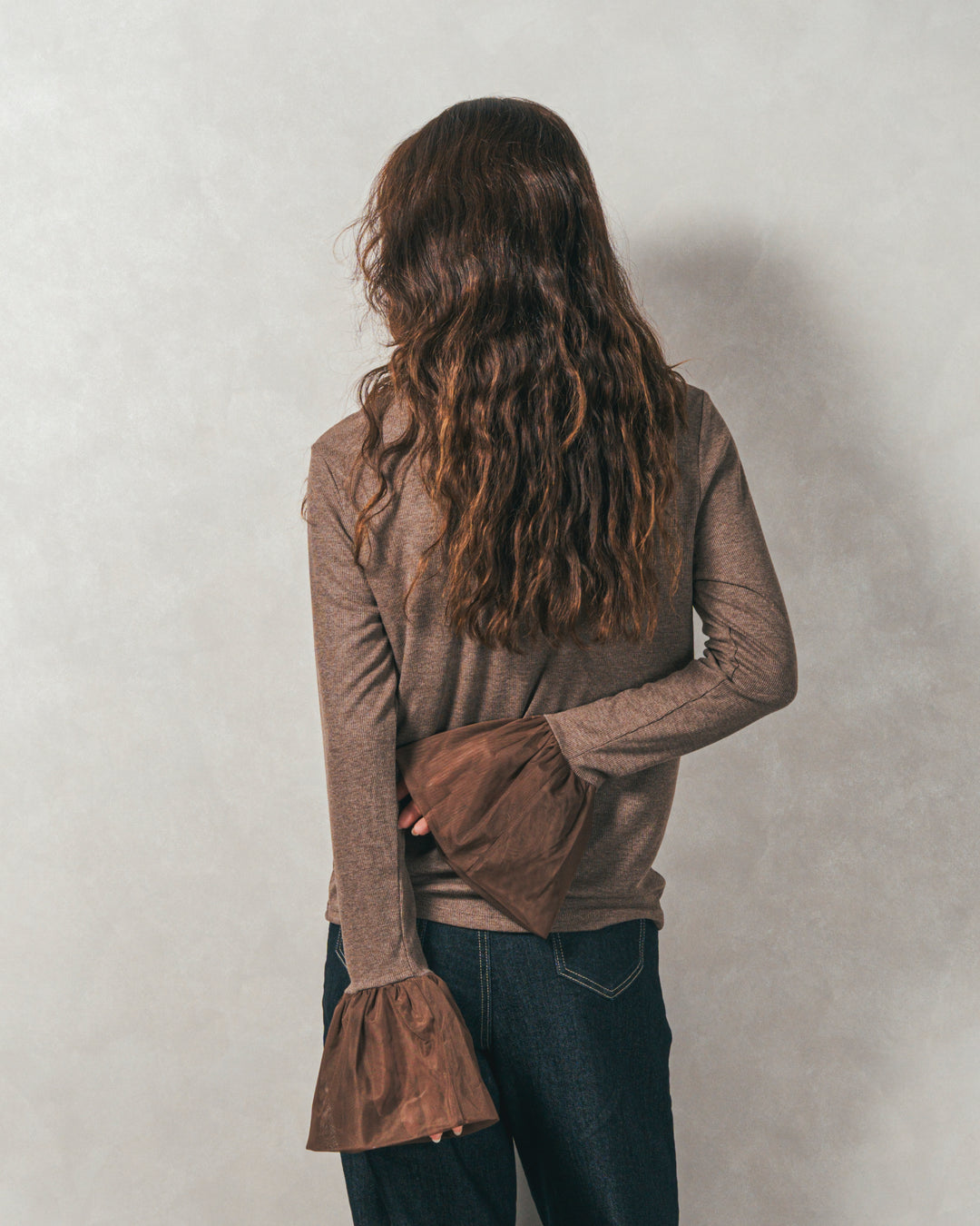 チュールスリーブRibトップス (BROWN)