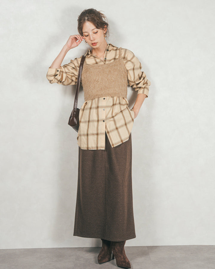 Smoothニットソー Narrowスカート (BROWN)