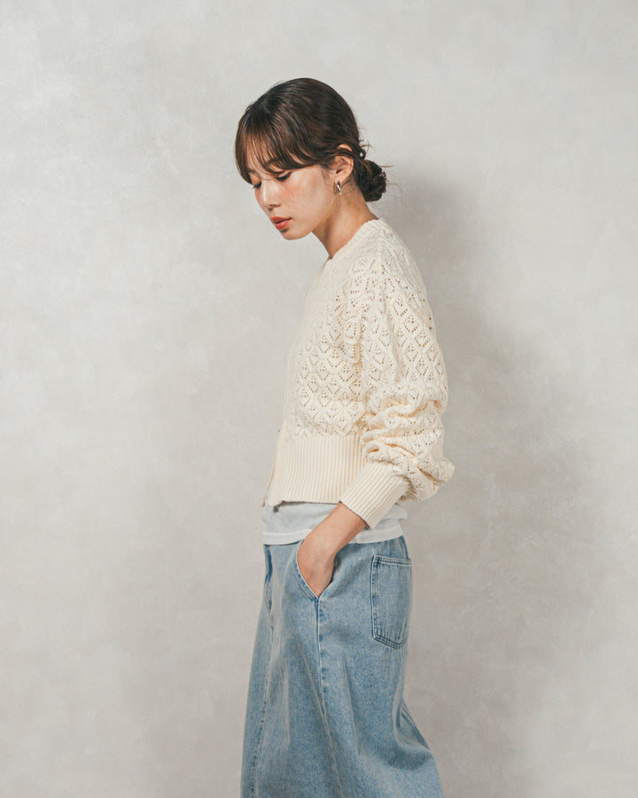透かし編みフロントスリットニット（IVORY）