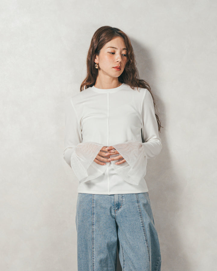 チュールスリーブRibトップス (WHITE)