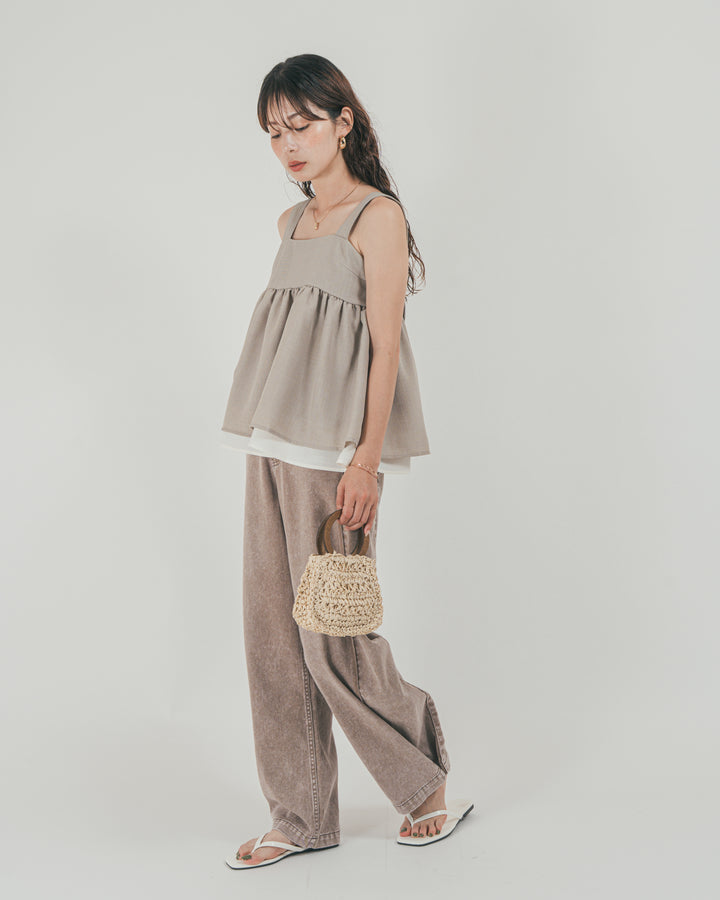 ［SET］スラブTweedバイカラーティアードキャミ + 10oz サイドタック リラックスデニムパンツ（2SET）