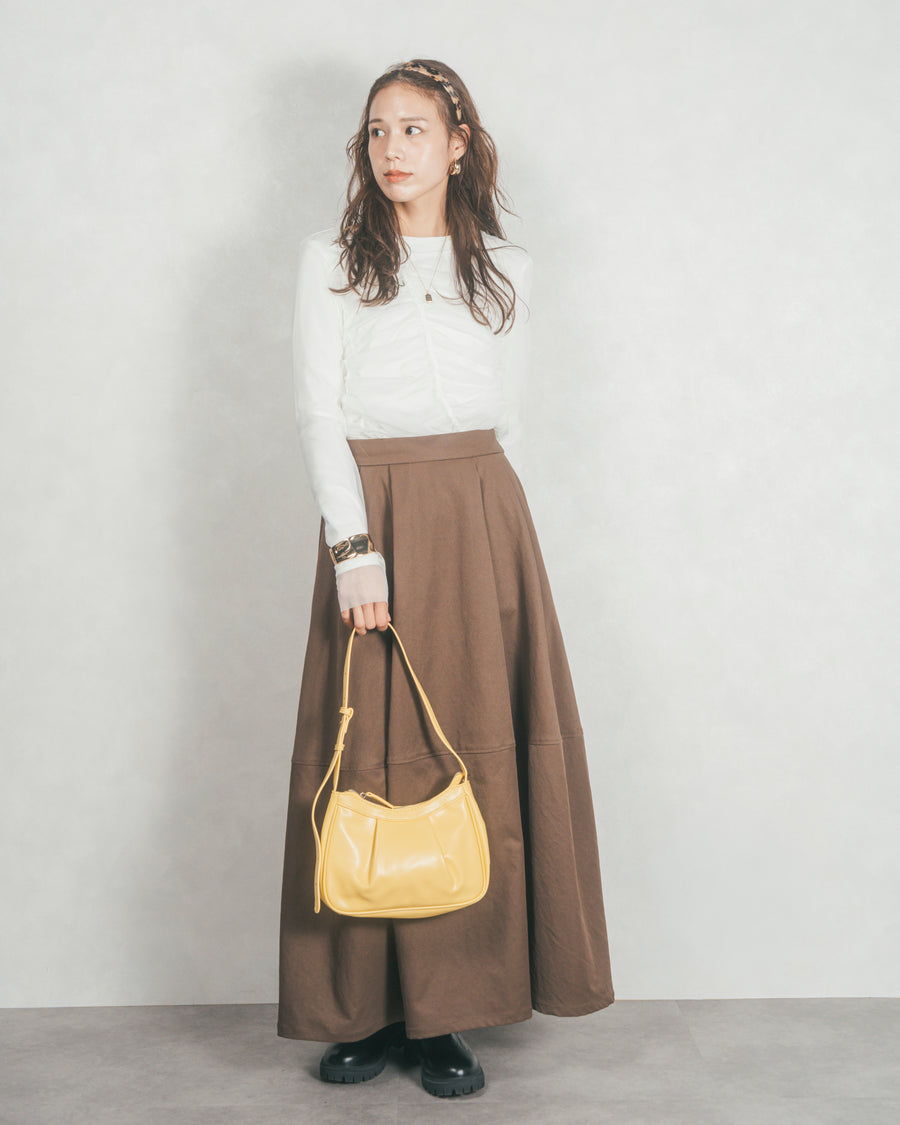 ［SET］【2枚SET】チュールシャーリングトップス＆リブトップス+コクーンシルエットロングスカート（2SET）