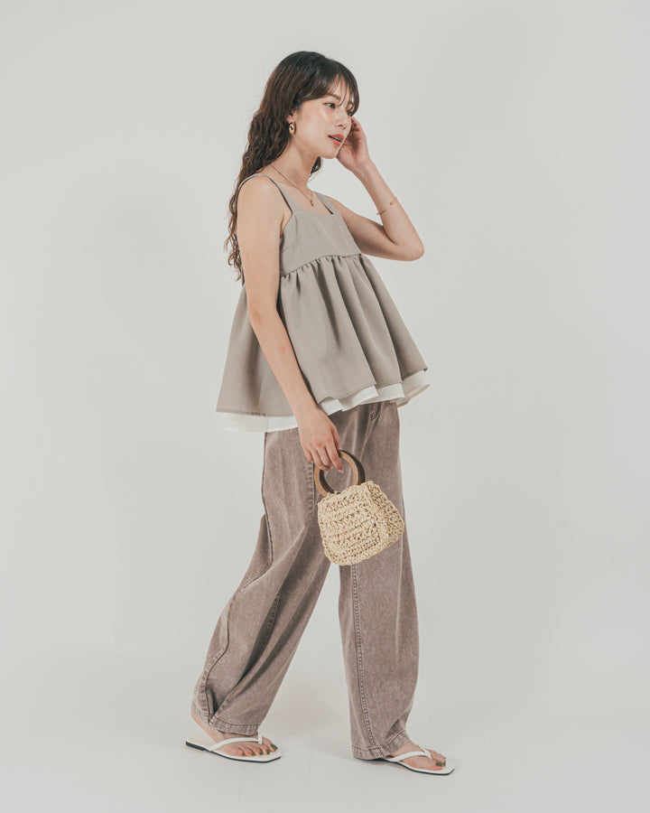 ［SET］スラブTweedバイカラーティアードキャミ + 10oz サイドタック リラックスデニムパンツ（2SET）