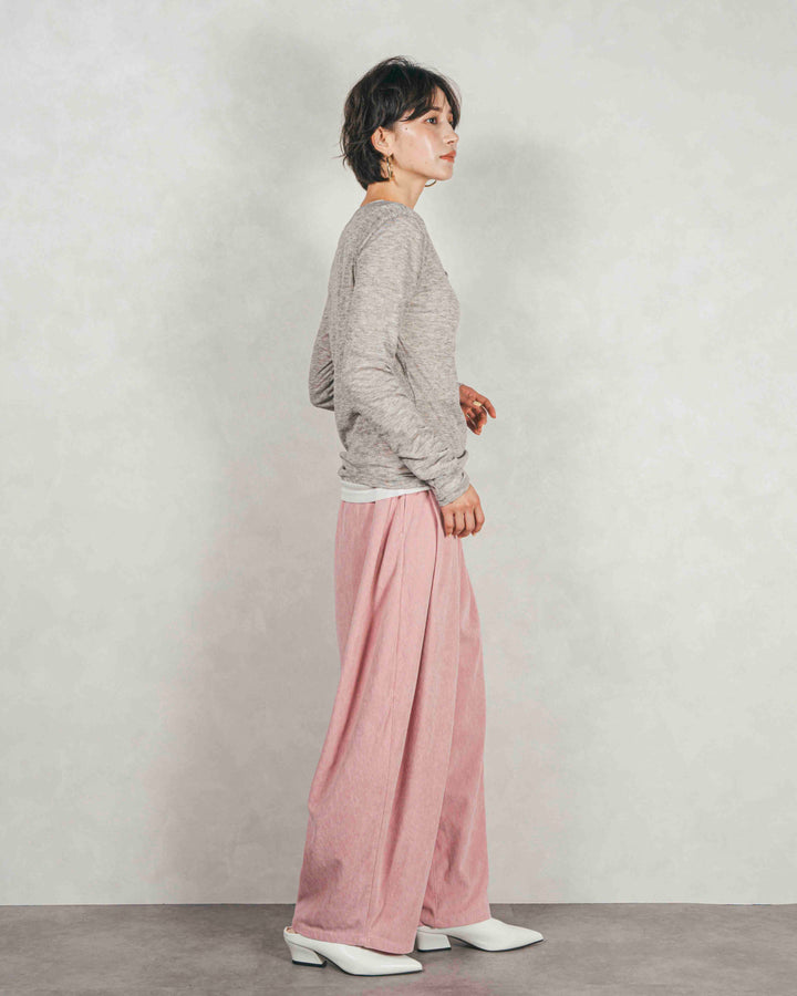 Sheerリブヘンリーネックトップス (WHITE)