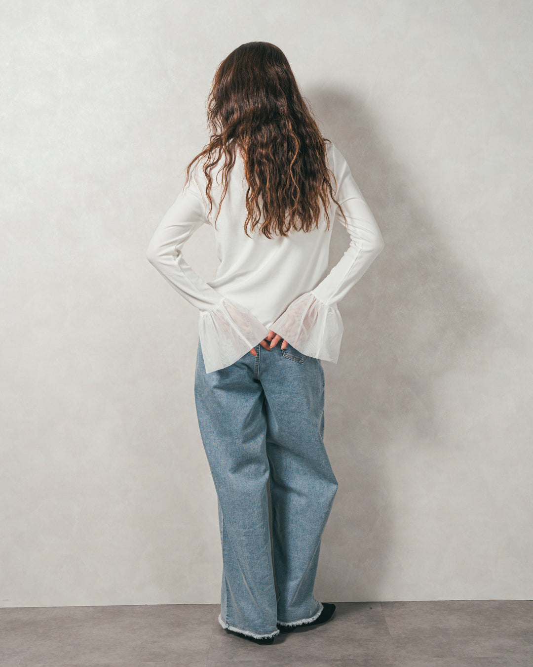 チュールスリーブRibトップス (WHITE)