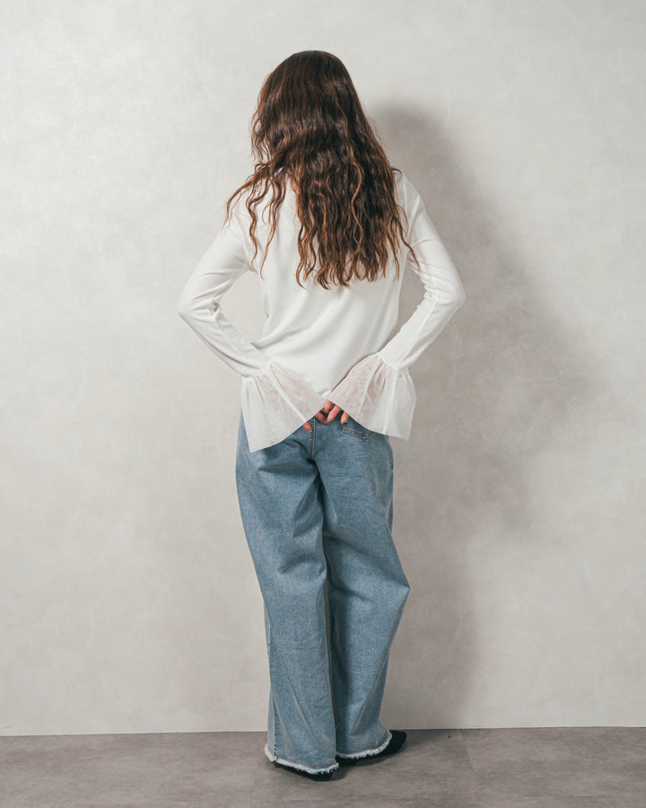 チュールスリーブRibトップス (WHITE)