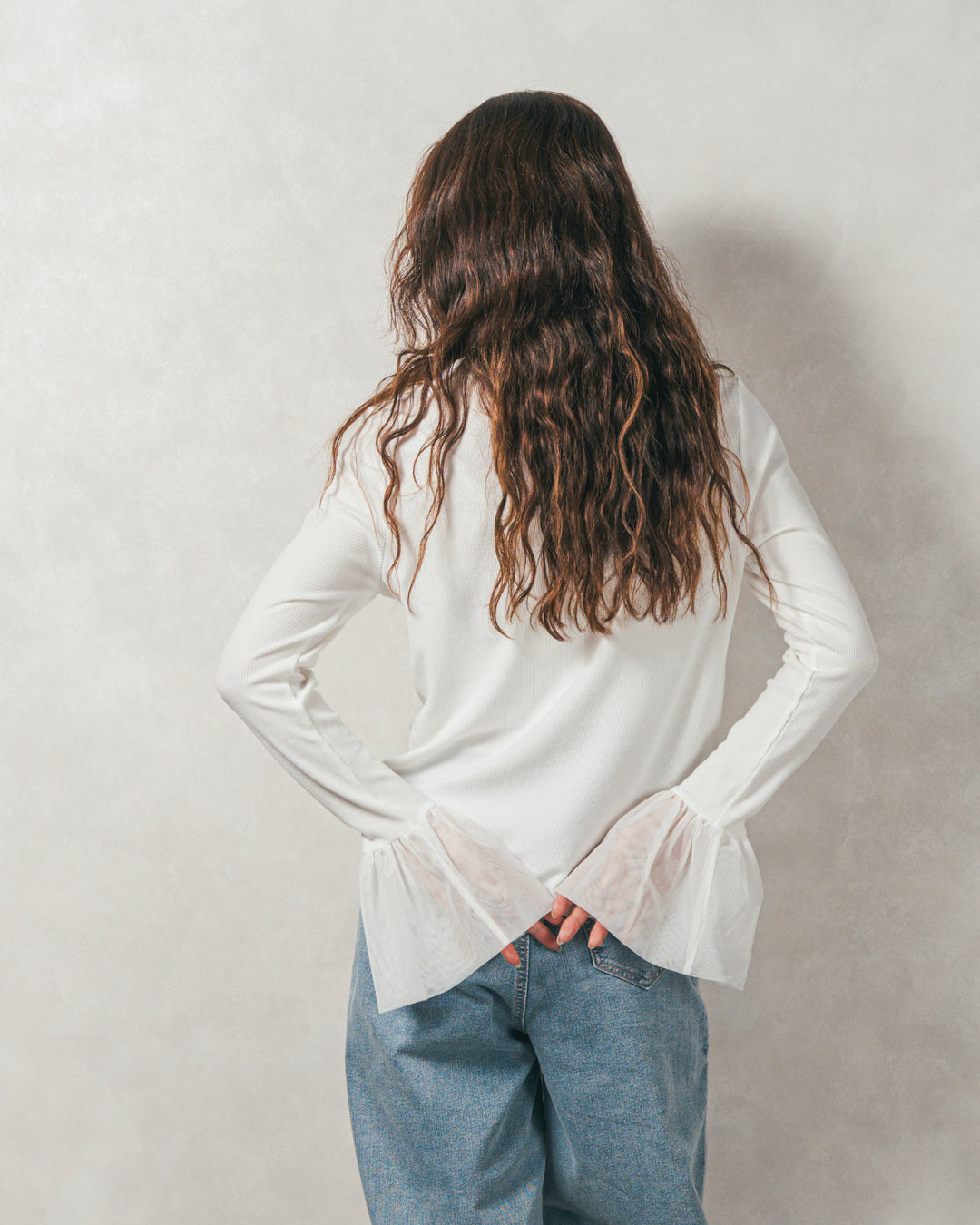 チュールスリーブRibトップス (WHITE)