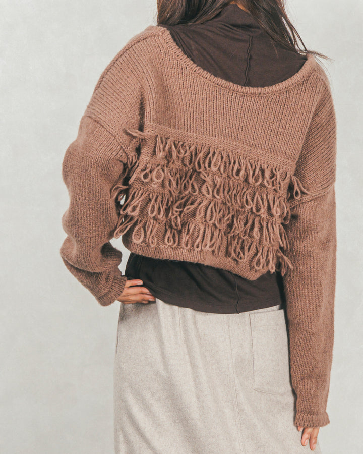 ［SET］ループ編みフリンジカーディガン+ワイドTuckイージーデニム（2SET）