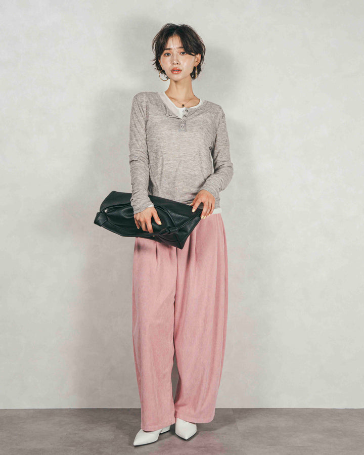 サイドタックコクーンコーデュロイパンツ (PINK）