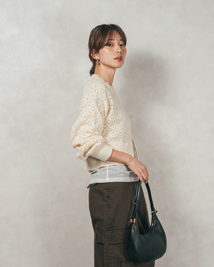 ［SET］透かし編みフロントスリットニット+ピグメントツイルカーゴパンツ（2SET）