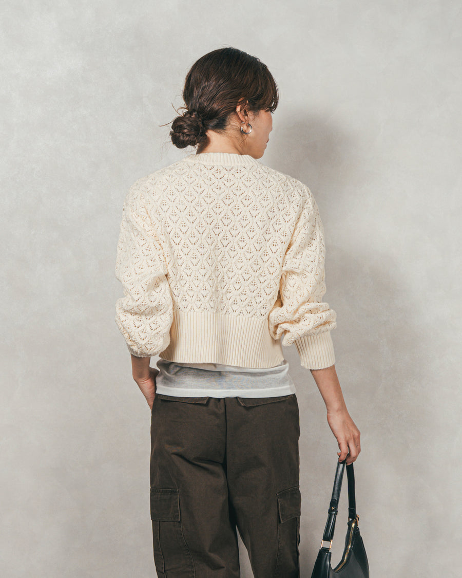 透かし編みフロントスリットニット（IVORY）