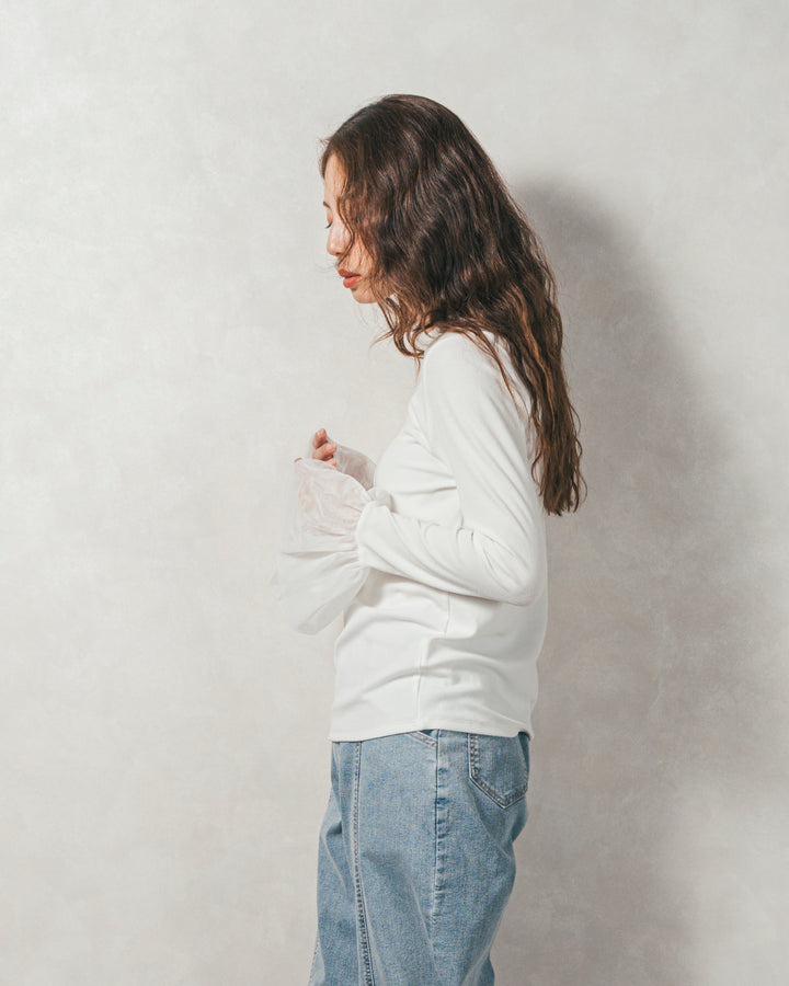 チュールスリーブRibトップス (WHITE)