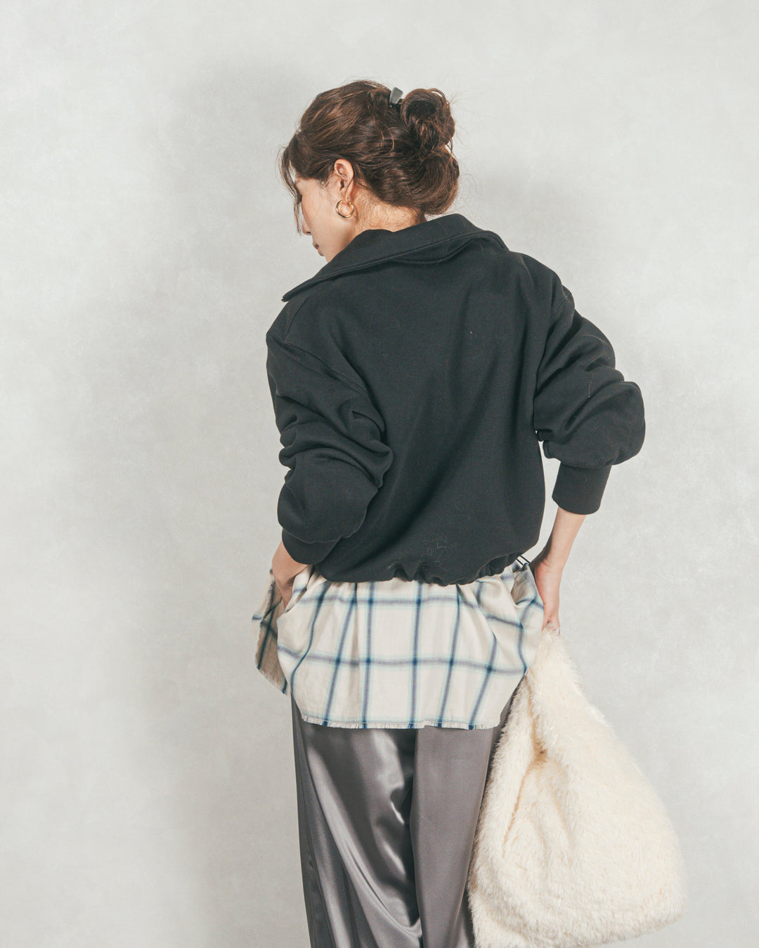 裏起毛ハーフZipスウェット (BLACK)