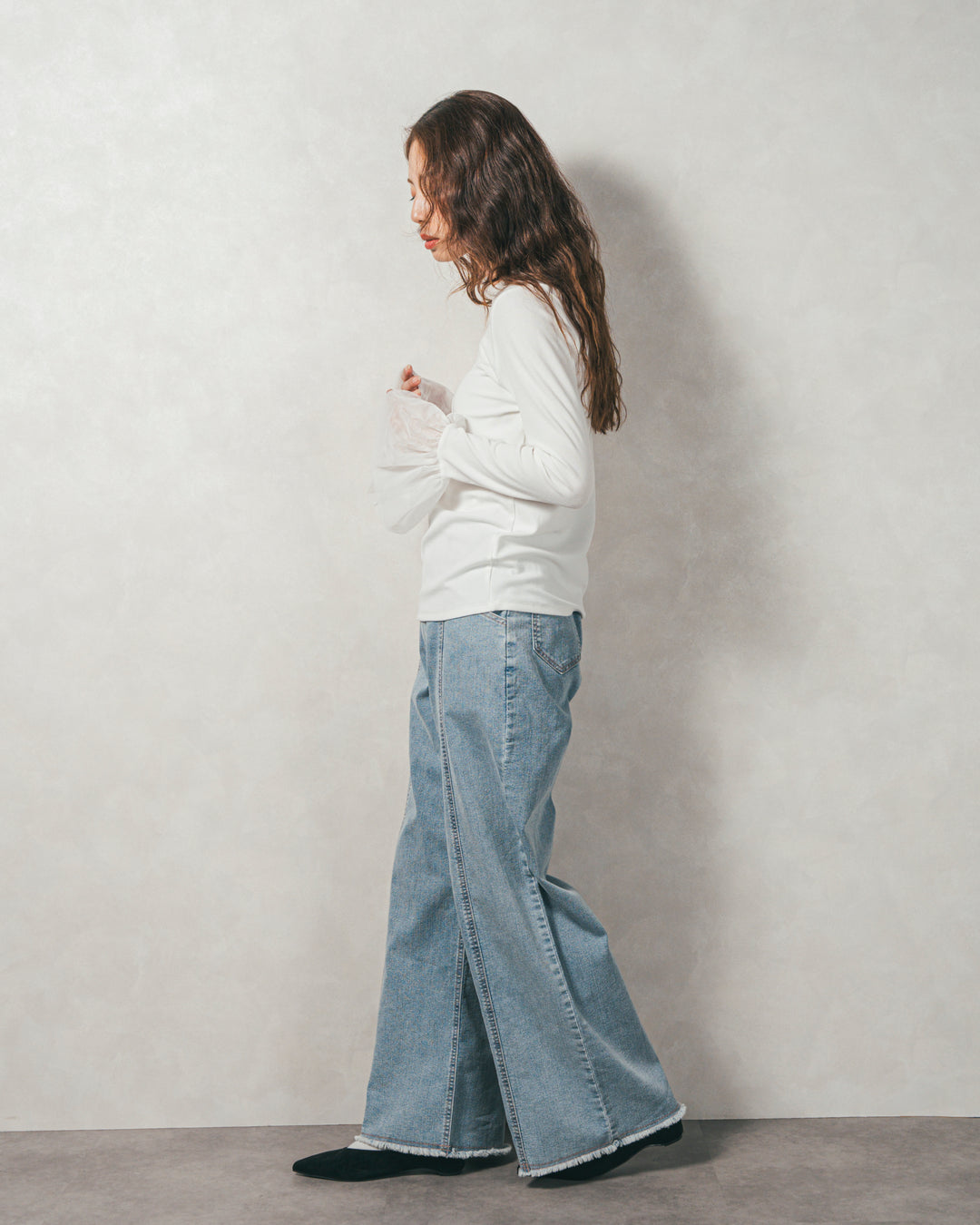 チュールスリーブRibトップス (WHITE)