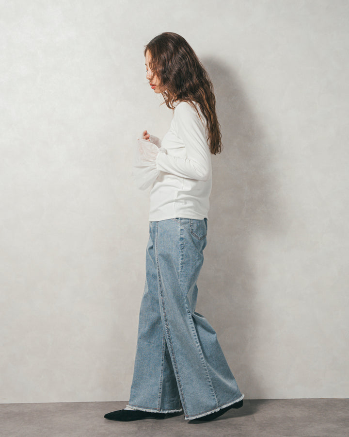 チュールスリーブRibトップス (WHITE)