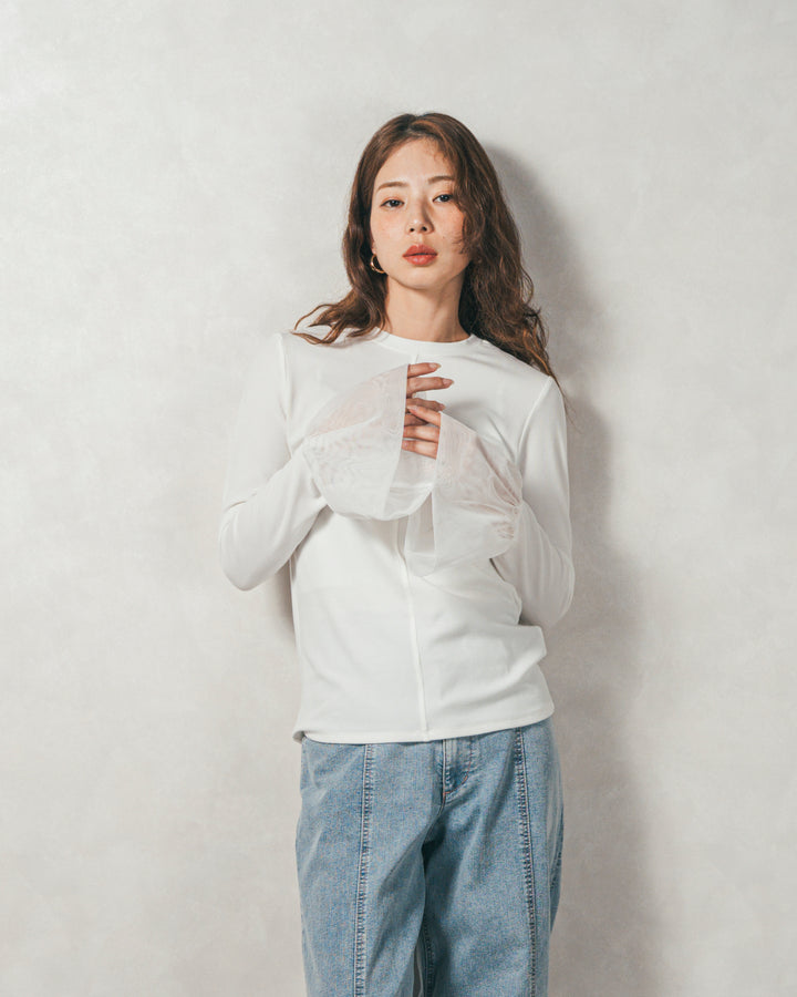 チュールスリーブRibトップス (WHITE)