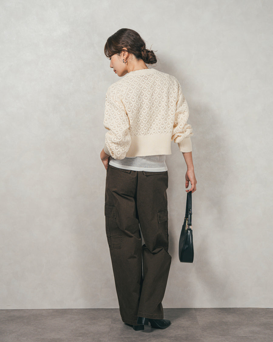 透かし編みフロントスリットニット（IVORY）