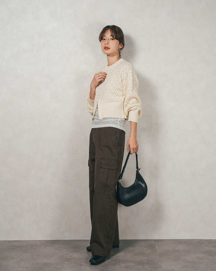 透かし編みフロントスリットニット（IVORY）