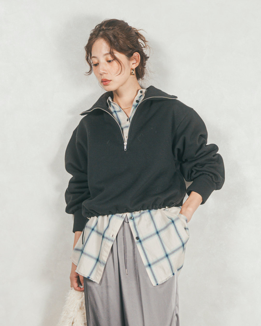 裏起毛ハーフZipスウェット (BLACK)