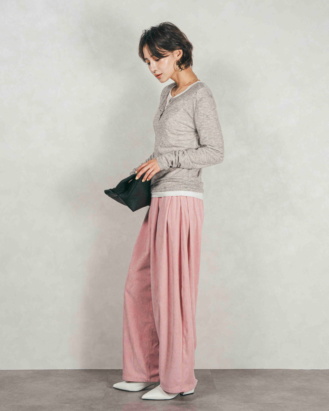 サイドタックコクーンコーデュロイパンツ (PINK）