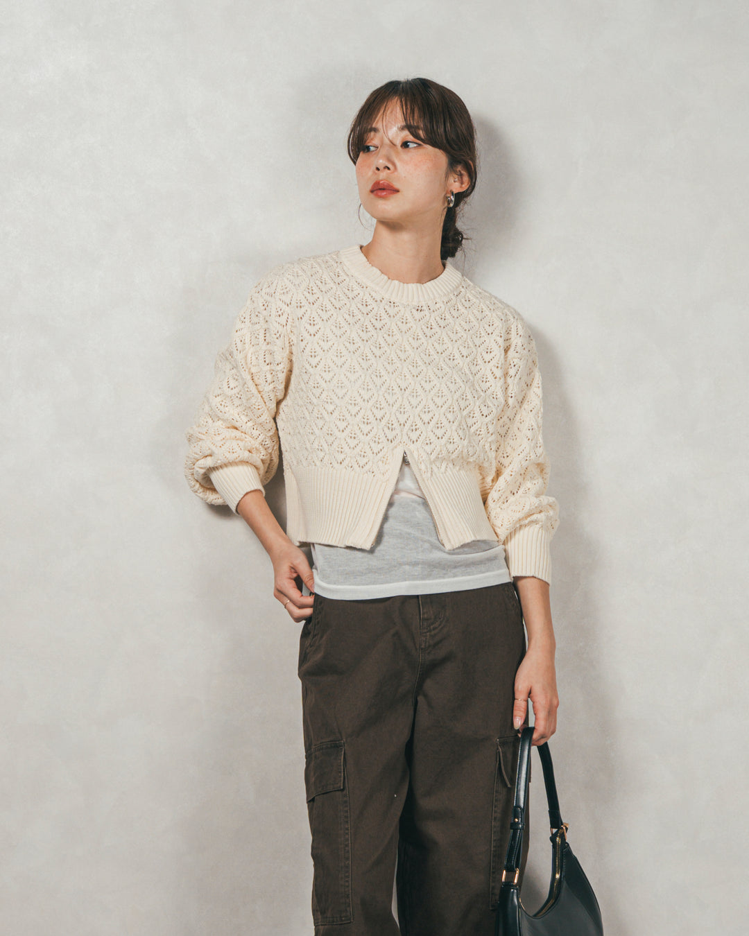 透かし編みフロントスリットニット（IVORY）