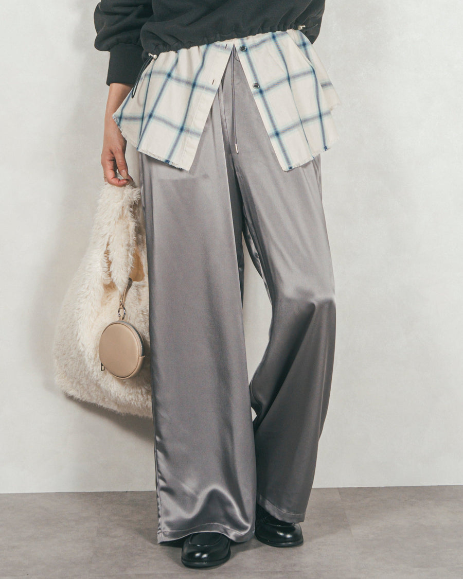 ［SET］ハーフZipスウェット+Looseチェックシャツ+Relaxサテンパンツ