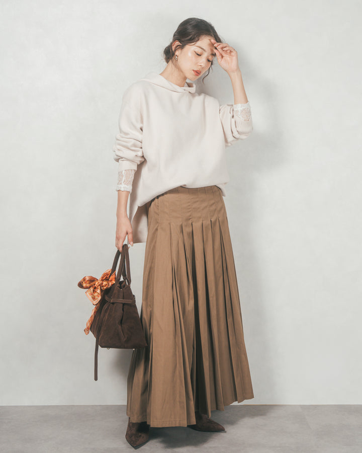 ［SET］Souffleニットフーディー+W-Tuckプリーツロングスカート（2SET）