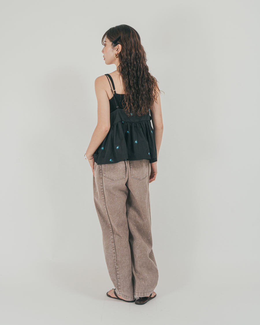 ［SET］Flower刺繍　ボリュームキャミ + 10oz サイドタック リラックスデニムパンツ（2SET）